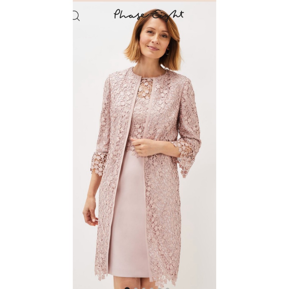 Nwt Phase Eight Mariposa Sheath Dress Lace Bodice Open Coat Antique Rose Sz 14